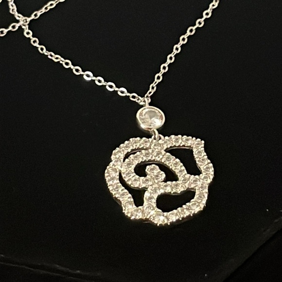 925 Sterling Silver Rose Cubic Zirconia Pendant on 16'' Silver Chain Necklace - Picture 3 of 6